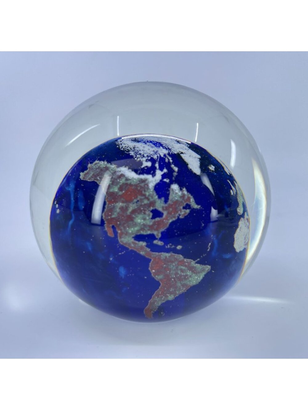 vintage lundberg studios "worldsphere" planet earth art glass paperweight 1993